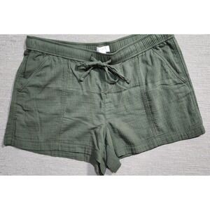 Loft Outlet Womens XXL Green Gauze Drawstring Pull On Shorts Herringbone Olive